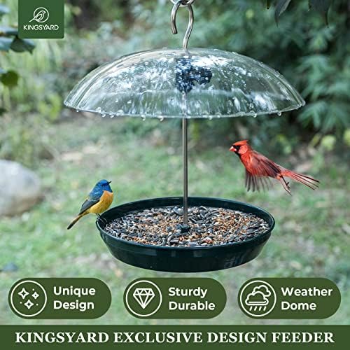 Kingsyard Adjustable Platform Bird Feeder for Outdoors Hanging, Metal Tray Bird Feeder with Dome Top, Attract Bluebirds Cardinals Goldfinches (Green)