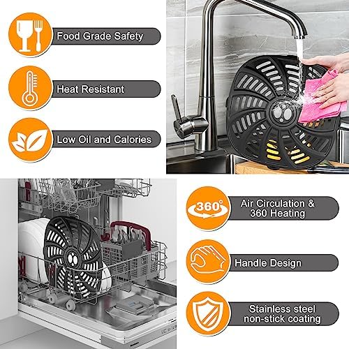 Air Fryer Replacement Tray for Gourmia GAF798 GAF716 7QT, Food Grade Nonstick 8.97''*8.97'' Air Fryer Replacement Parts Rack Tray Grill Pan Grill Plate Crisper Plate, Dishwasher Safe