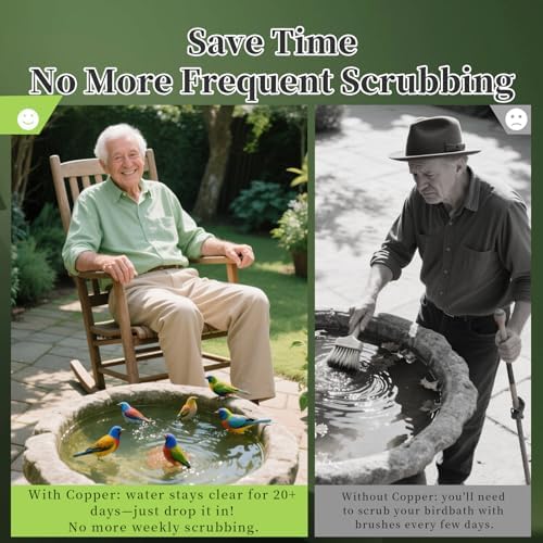 99.99% Pure Copper Bird Bath Disk, 2 Pack Triple-Point Support Design Lower Cleaning Frequency for Physical Safe Water Purify Outdoor Bird Bowls All-Season