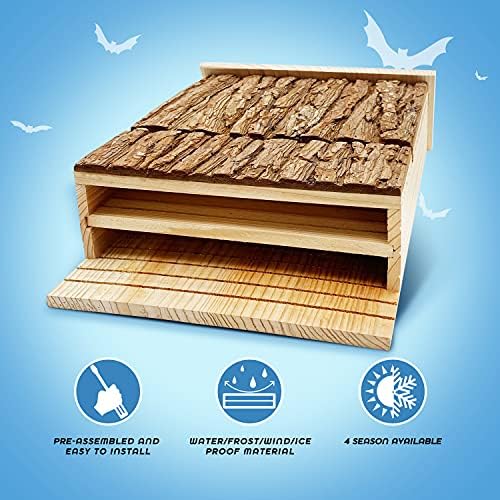 Bat House Outdoor Bat Habitat, Real Bark Finish, 2 Chamber