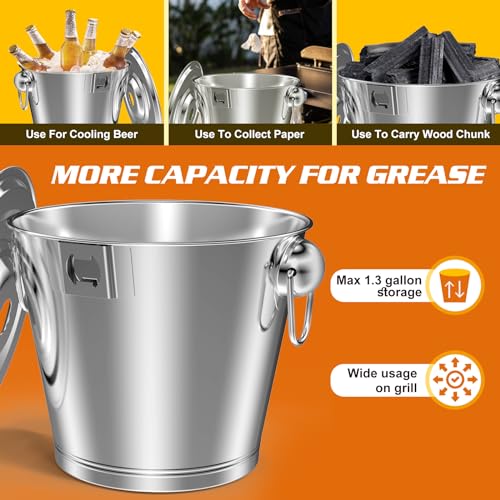 Rear Grease Drainage Funnel with 1.3 Gal Drip Oil Bucket W/Lid & Magnetic Grease Gate for Blackstone Griddle 36", Creative Blackstone Accessories Cup Liners Saving Compatible with Hood, Wind Guard