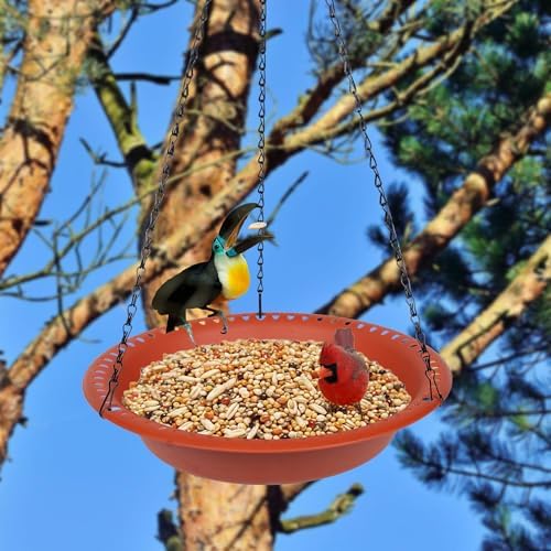 2 Pack Hanging Bird Feeder Tray 16 inch, Bird-Feeder Hanging for Garden Yard Outside, Terracotta