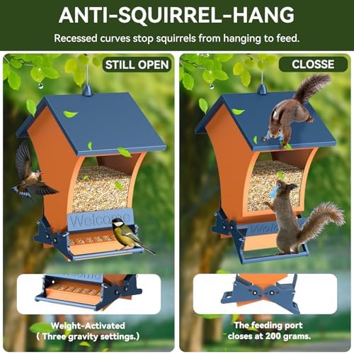 Wildpark Squirrel Proof Bird Feeders for Outdoors, 5LB Metal Hanging Feeders, Large Wild Feeders for Cardinals, Chickadees, Durable Backyard Feeders-One in Orange