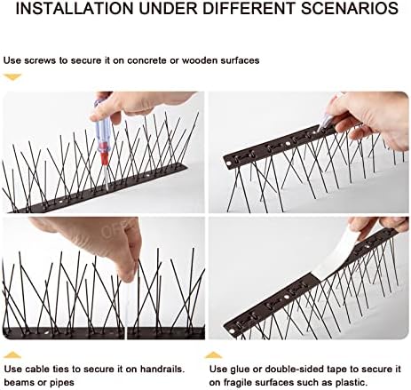 OFFO Brown Bird Spikes Pre-Assembled for Pigeons Birds, Cover 10 Feet Durable Bird Spikes with Stainless Steel for Fence Roof Mailbox Window