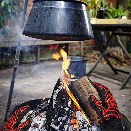GRILL HEAT AID BBQ Grill Gloves Heat Proof for Grilling – Fireproof 1472°F Heat-Resistant Grill Mitts for Outdoor Barbecue and Smoker, Campfire, Fire Pit, Oven Glove with Fingers for Baking Pizza