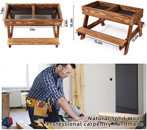 Chicken Table No Waste, Chicken Picnic Feeder Handmade Carbonized Wooden, Large DIY Chicken Feeder Kit, Wild Bird, Duck & Squirrel Feeders, Mesh Bottom Keep Food Fresh and Dry Easy to Clean and Fill