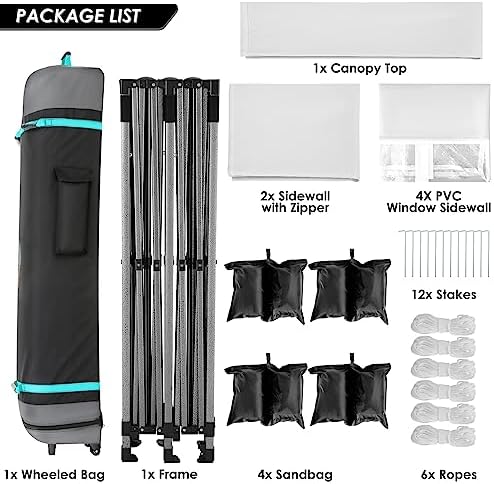 COBIZI 10x20 Heavy Duty Pop up Canopy Tent with 6 sidewalls Easy Up Commercial Outdoor Wedding Party Tents for Parties All Season Wind & Waterproof Gazebo Roller Bag,White(Frame Thickened)