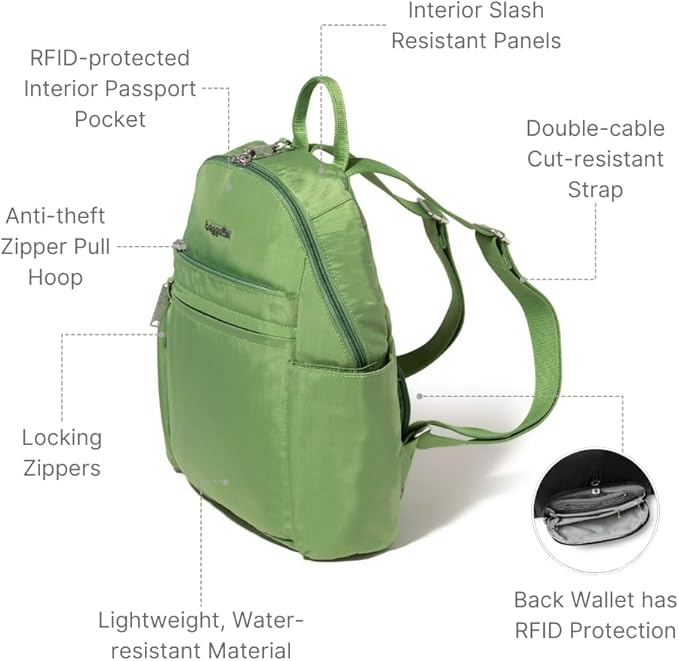 Baggallini Securtex Anti-theft Vacation Backpack for Women - Lightweight Travel Backpack Locking Zipper & RFID Wallet