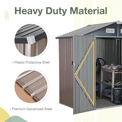 GVDV 8x6 FT Outdoor Metal Storage Shed, Durable Garden Shed with Updated Frame Structure for Backyard, Patio, Tool Storage, All-Weather Shelter for Bike, Gardening Tools