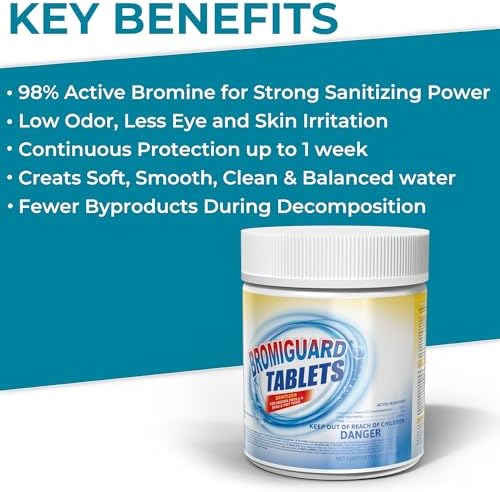 1 Inch Bromine Tablets | Brominating Chemical Sanitizer for Spas, Hot Tubs or Indoor Pools - Low Odor, Less Irritation, Pre-Stabilized, Long-Lasting, Chlorine Alternative - 1.2 lbs