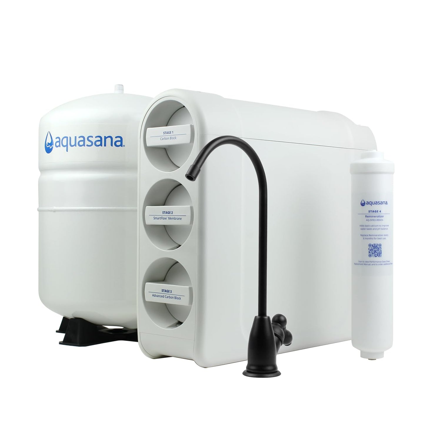 Aquasana SmartFlow® Reverse Osmosis Water Filter | RO Under Sink System | WQA Certified up to 99.99% of 90 contaminants Including Fluoride, PFAS, Arsenic, Lead, and Chlorine | Matte Black Faucet