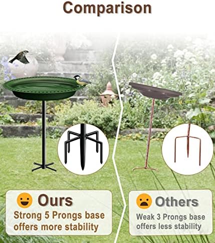 Garbuildman Upgraded 5-Prong Base Bird Bath with Metal Stake, Detachable Decoration Bowl Spa & Freestanding Birdfeeder for Outdoor Garden, Oval Style, Green
