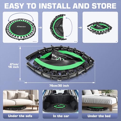 ANCHEER 40" Foldable Mini Trampoline - Max Load 350lbs - 450lbs Indoor Trampoline - with 4 Level Adjustable Foam Handle and Resistance Bands - Adult Exercise Trampoline for Home, Gym and Garden(Blue)
