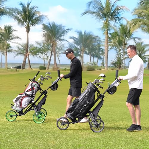 Tedycatt 3 Wheel Golf Push Cart: Lightweight Golf Walking Cart, Compact Folding Golf Trolley, with Phone Holder, Brake, Cup, Umbrella Holder, Cooler, Gray