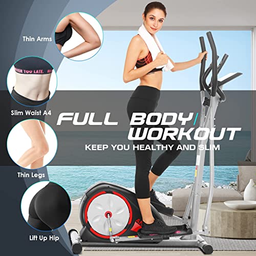 ANCHEER Elliptical Exercise Machine, Elliptical Machine for Home Gym, Elliptical Training Machines with Pulse Rate Grips and LCD Monitor, 8 Resistance Levels Smooth Quiet Driven, Max 350Lbs