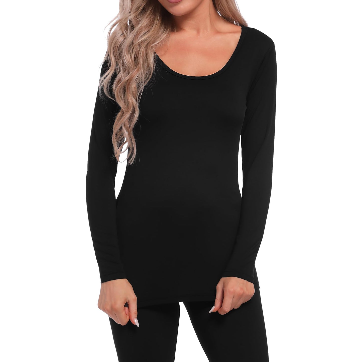 INNERSY Women's Thermal Undershirts for Cold Winter Outdoor Base Layer Thermal Tops Undershirts(X-Large, Black)