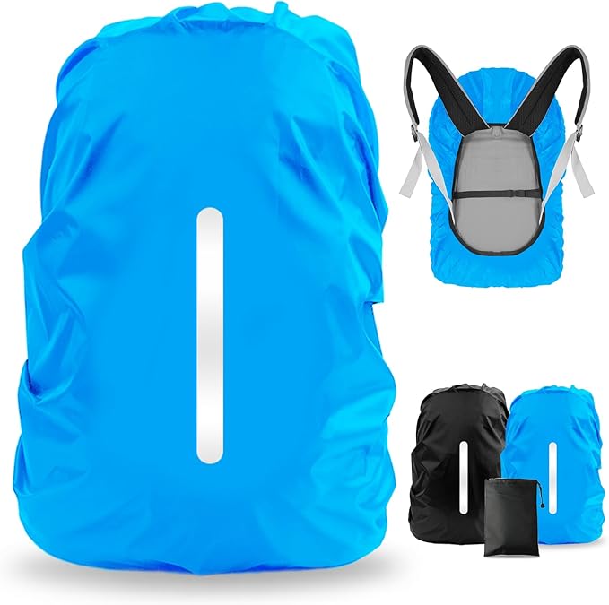 LAMA 2pcs Waterproof Rain Cover for Backpack, Reflective Rainproof Protector for Anti-dust and Anti-Theft S 18L-25L Black Blue