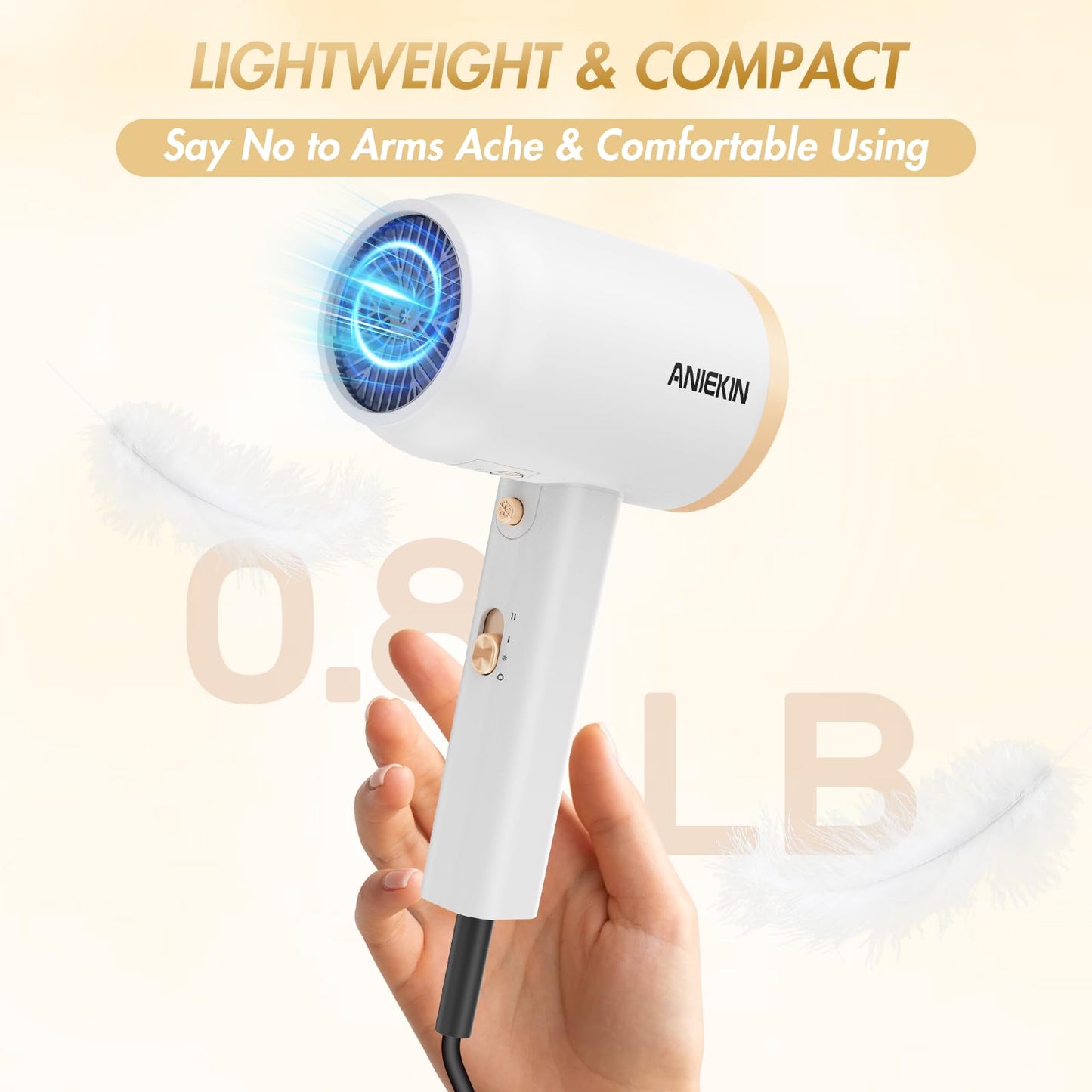 ANIEKIN Hair Dryer, 1875 Watts Fast Drying Blow Dryer with Diffuser and Concentrator, Compact Lightweight Hair Dryer for Women and Men