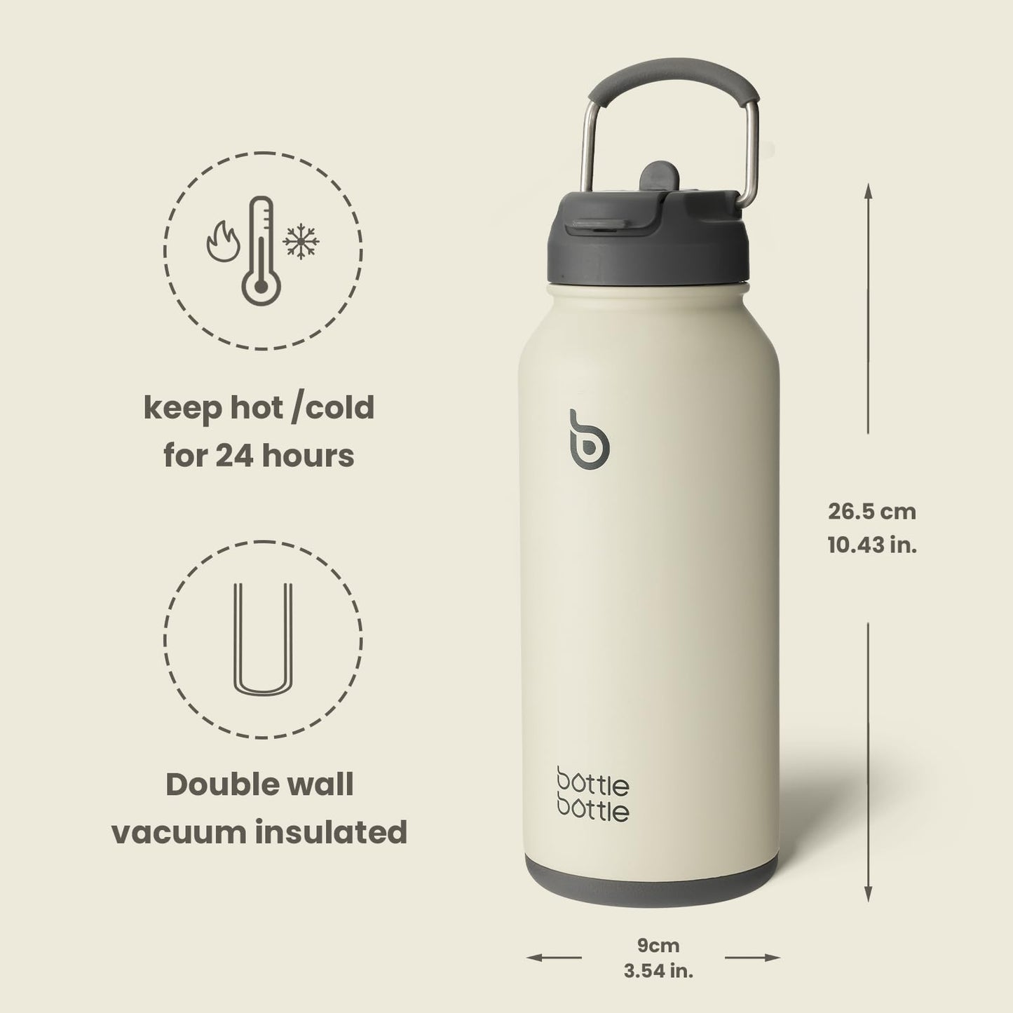 BOTTLE BOTTLE 32oz Insulated Water Bottle Stainless Steel Sport Water Bottle with Straw Dual-use Lid Design for Gym with Pill Box (gray)