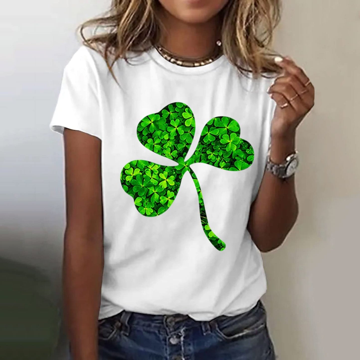 Aniywn Women's St Patricks Day Casual Short Sleeve T-Shirt Round Neck Graphic Print Tee Top Blouse