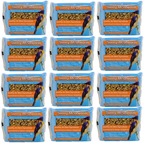 Songbird Treats Seed Bars | 12 Pack of 7 oz Bird Seed Cakes for Wild Birds (Sunny Mealworm)