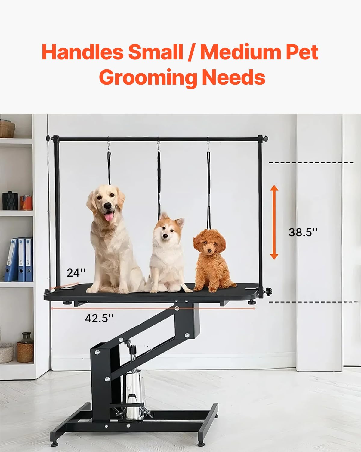 VEVOR Hydraulic Pet Grooming Table, 400LBS Static Load Capacity, 42.5 x 24 Inch Dog Grooming Station with Anti-Slip Tabletop and Dual Height Adjustable Arms with Clamps, for Medium and Small Dogs