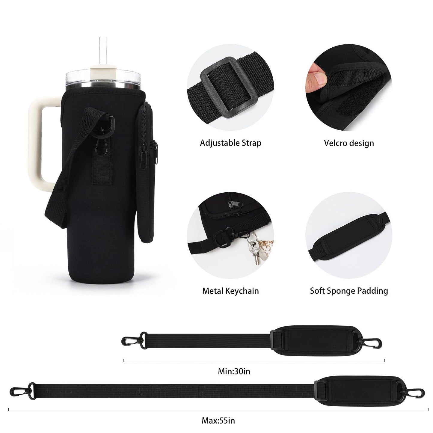 GOEWY Water Bottle Carrier Bag for Stanley 30oz Tumbler with Phone Pocket Water Bottle Holder with Strap Neoprene Water Bottle Pouch for Stanley Cup Accessories