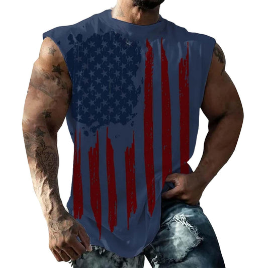 Generic American Flag Tank Top Mens 4th of July Shirt Patriotic USA Sleeveless Graphic Muscle Shirts Summer Workout Gym Funny Tanks Fourth of July Memorial Day Big and Tall T-Shirt Navy M