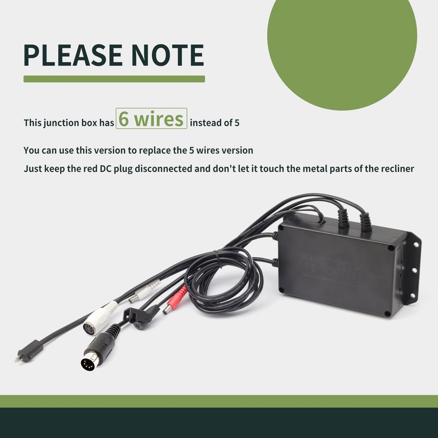 ALLCSM Fit for IDENO 6 Wire Junction Box/Control Box for Power Recliner Lift Chair Operates Up/Down Vibration Massage and Heating (5 Pin 6 Wire)