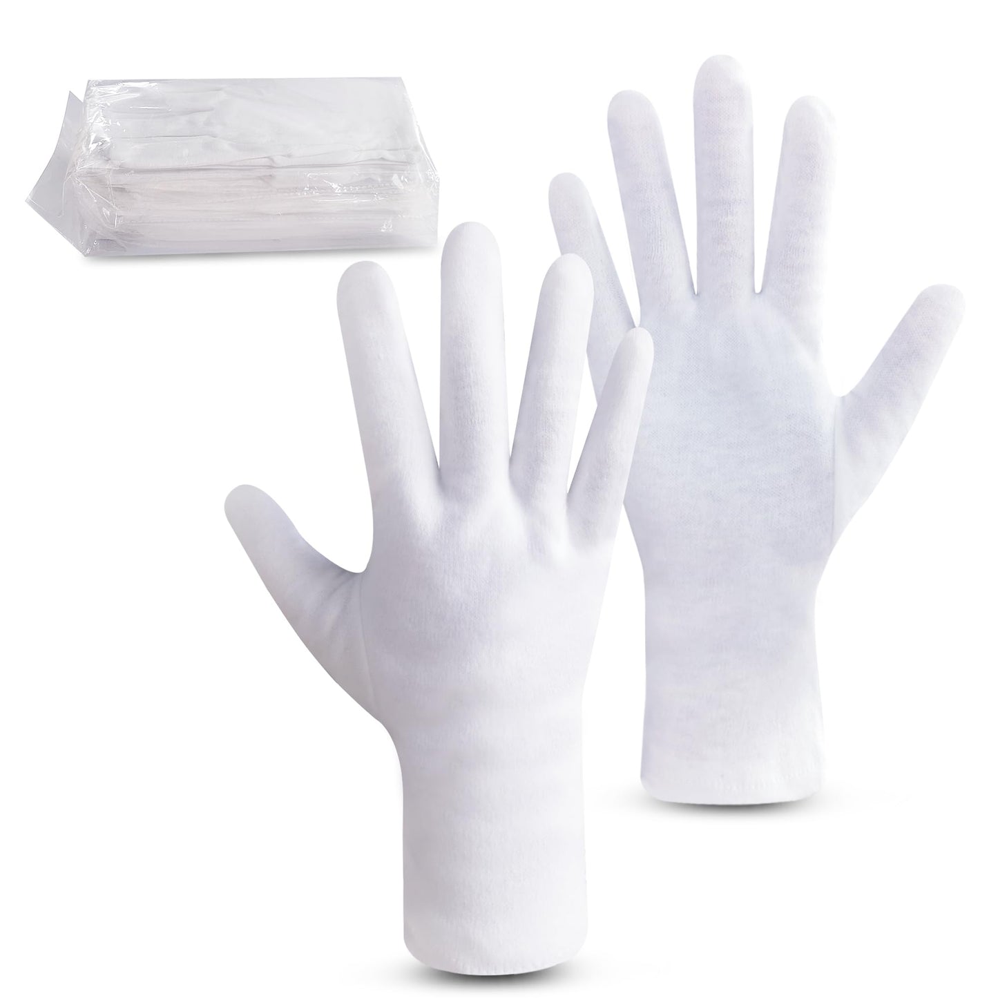 HandLove 12 Pairs Premium 100% Cotton Gloves, Dry Hands & Eczema, Overnight Lotion & Spa Treatment for Women & Men, Reusable | Wrist Extended White