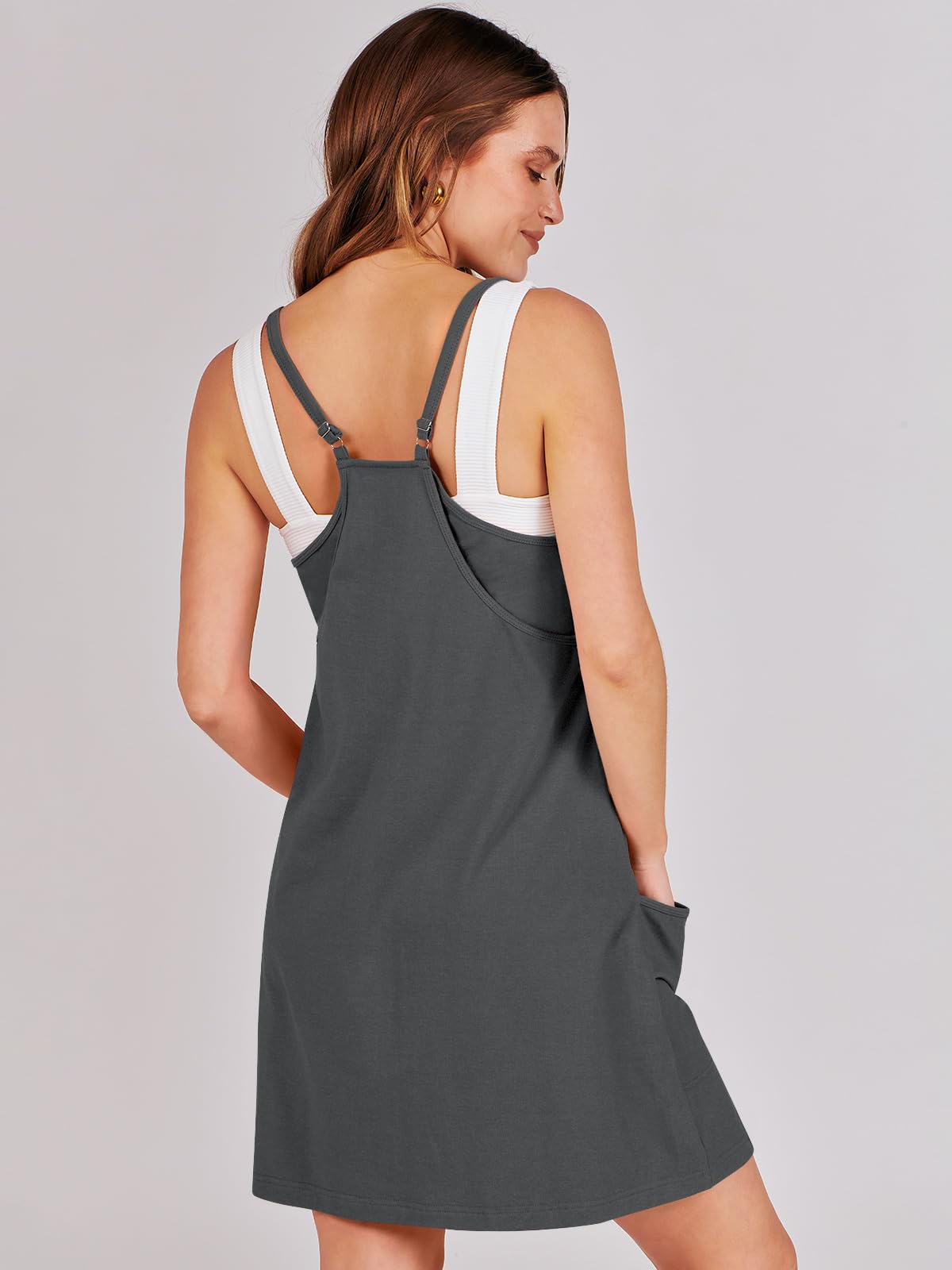 ANRABESS Women Summer Mini Romper Dress Workout Tennis Active Sports Athleisure Outfits Built in Shorts Trendy Vacation Gray X-Smal