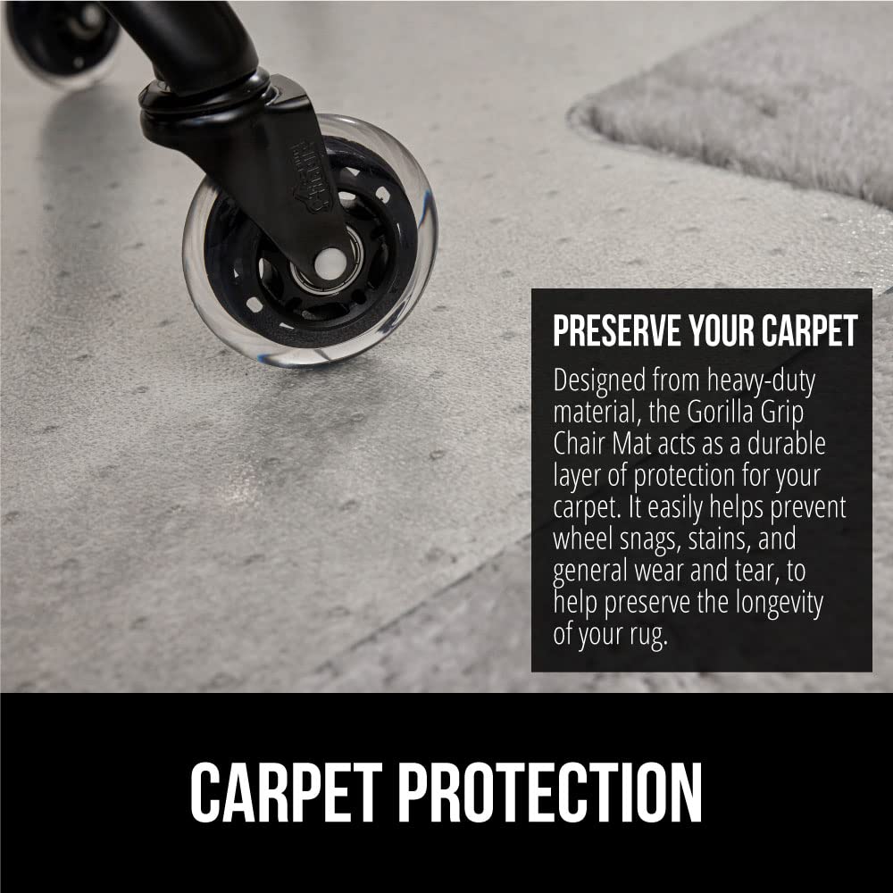 GORILLA GRIP Slip Resistant Office Chair Mat for Carpet Floors, 36x48 Smooth Glide Under Desk Carpeted Floor Protector, Heavy Duty Plastic Computer Mats for Rolling Work and Gaming Chairs, Clear