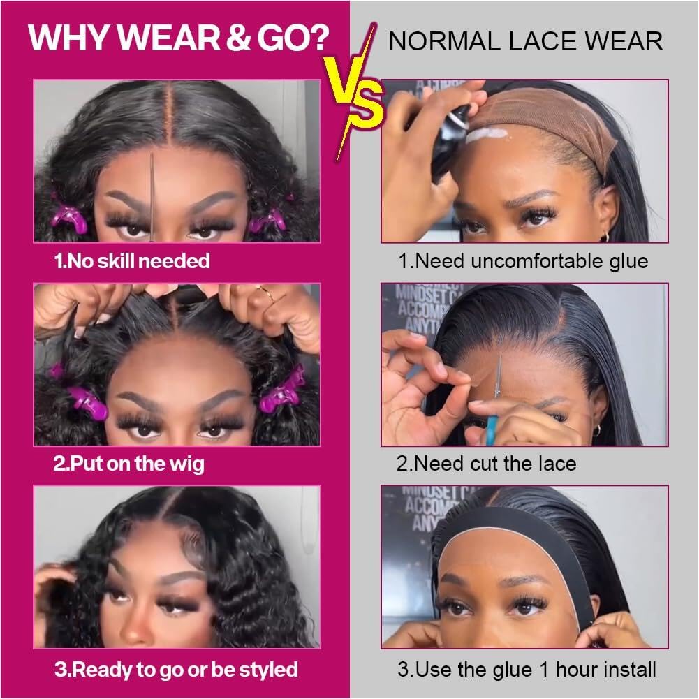 Ailwelia Deep 5x5 Hd Lace Closure Wigs Human Hair 200% Density Curly Bob Wig Deep Wave Closure Bob Wigs For Black Women Glueless Wigs Human Hair Pre Plucked 12 Inch