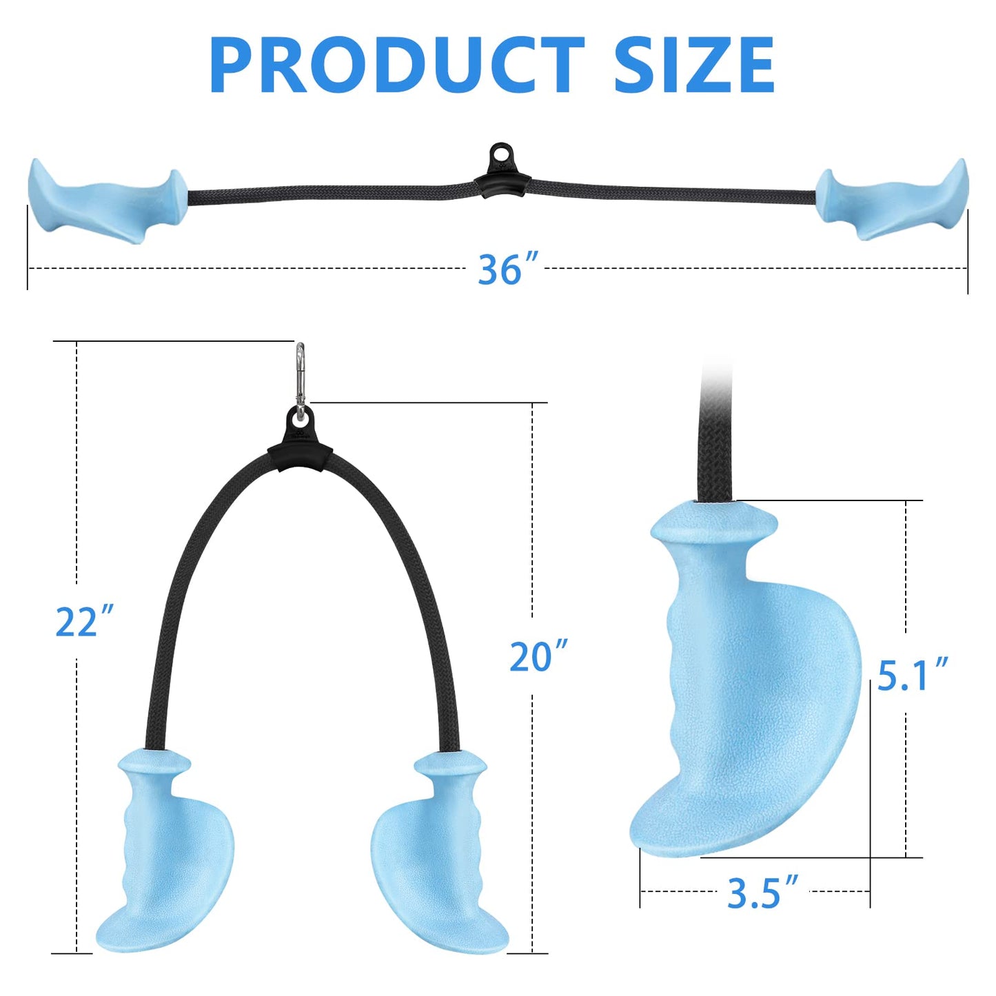 HXD-ERGO Tricep Rope with Ergonomic Handles, 36 Inch Tricep Pull Down Rope for Cable Machine, Pulley System, Triceps Rope Cable Attachment for Gym, Home (Blue)