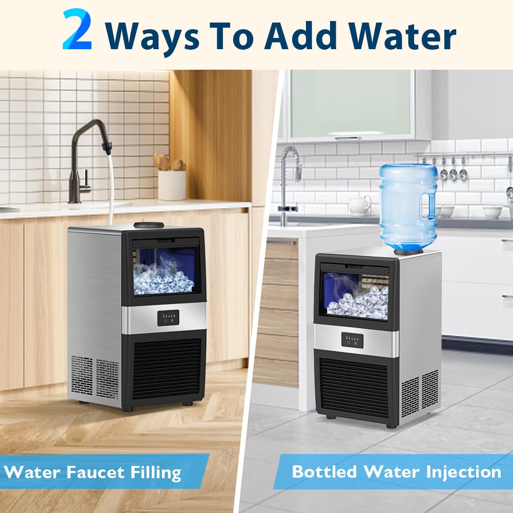 Ice Maker, Commercial Ice Machine,90Lbs/Day, Stainless Steel Ice Machine with 18Lbs Capacity,36 Ice Cubes Per Cycle Ideal for Restaurant, Bars, Home and Offices, Includes Scoop Silver