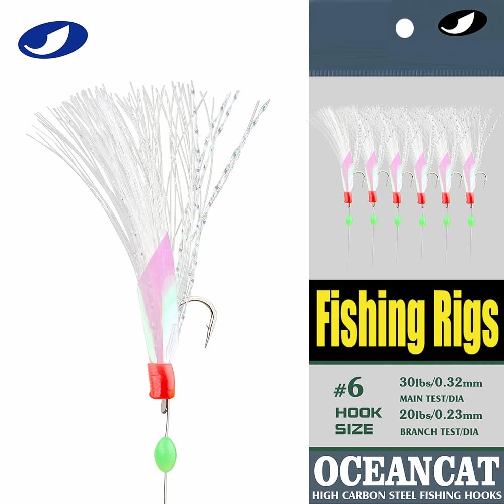 10 Packs Fishing Rigs 6 Hook/Set Rainbow Skin Silk String Hook Fishing Lure Saltwater Freshwater Bait Rig Tackle 5#6#7#8#9#10# (7#-10 Packs)