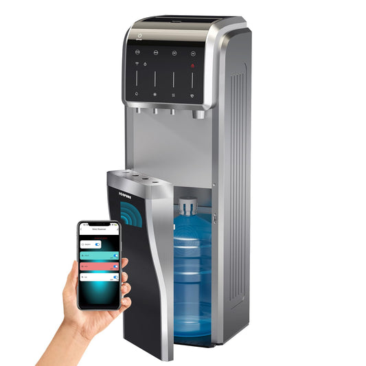 ICEPURE Multi-Function WiFi Water Cooler with Bullet and Crushed/Chewable Ice Maker, 5 Gallon Bottle Bottom Loading, Hot Cold Water Dispenser Built-in Ice Machine Combo, 35lbs/24H, Stainless Steel