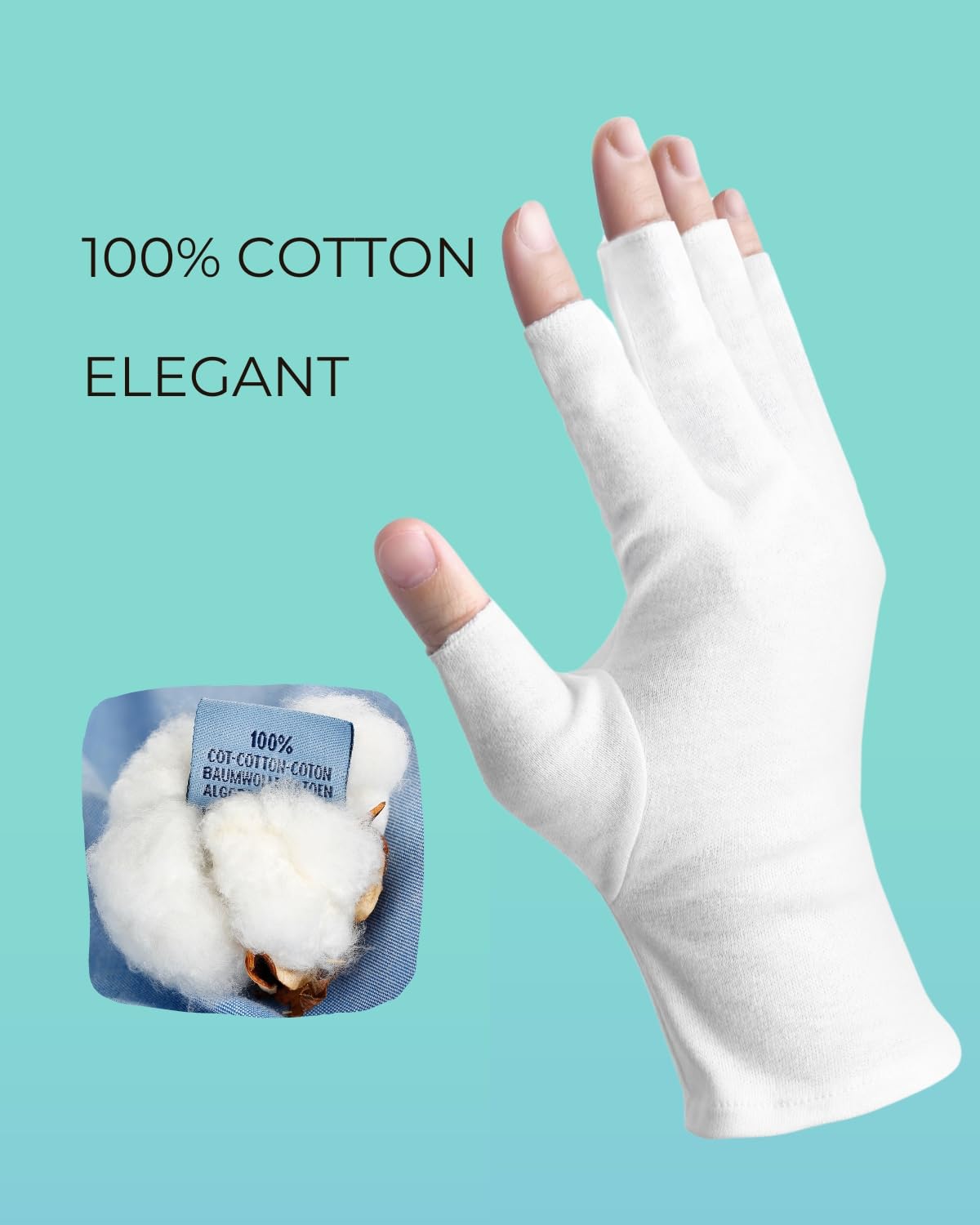 ANSMIO Cotton Gloves - 2 Pairs Touchscreen, Cut 5 Fingertips, White, Moisturizing Night Gloves, 100% Cotton, Size M