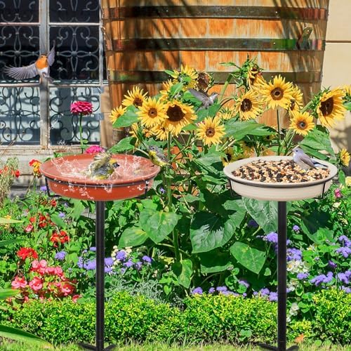 35.5In Freestanding Birdbaths Bowl Outdoor, Standing Garden Bird Bath Bird Feeder Bowl with Metal Stake, Detachable Decoration Spa Birdfeeder for Garden Patio Yard Lawn, 4 Spiky Feet (B)
