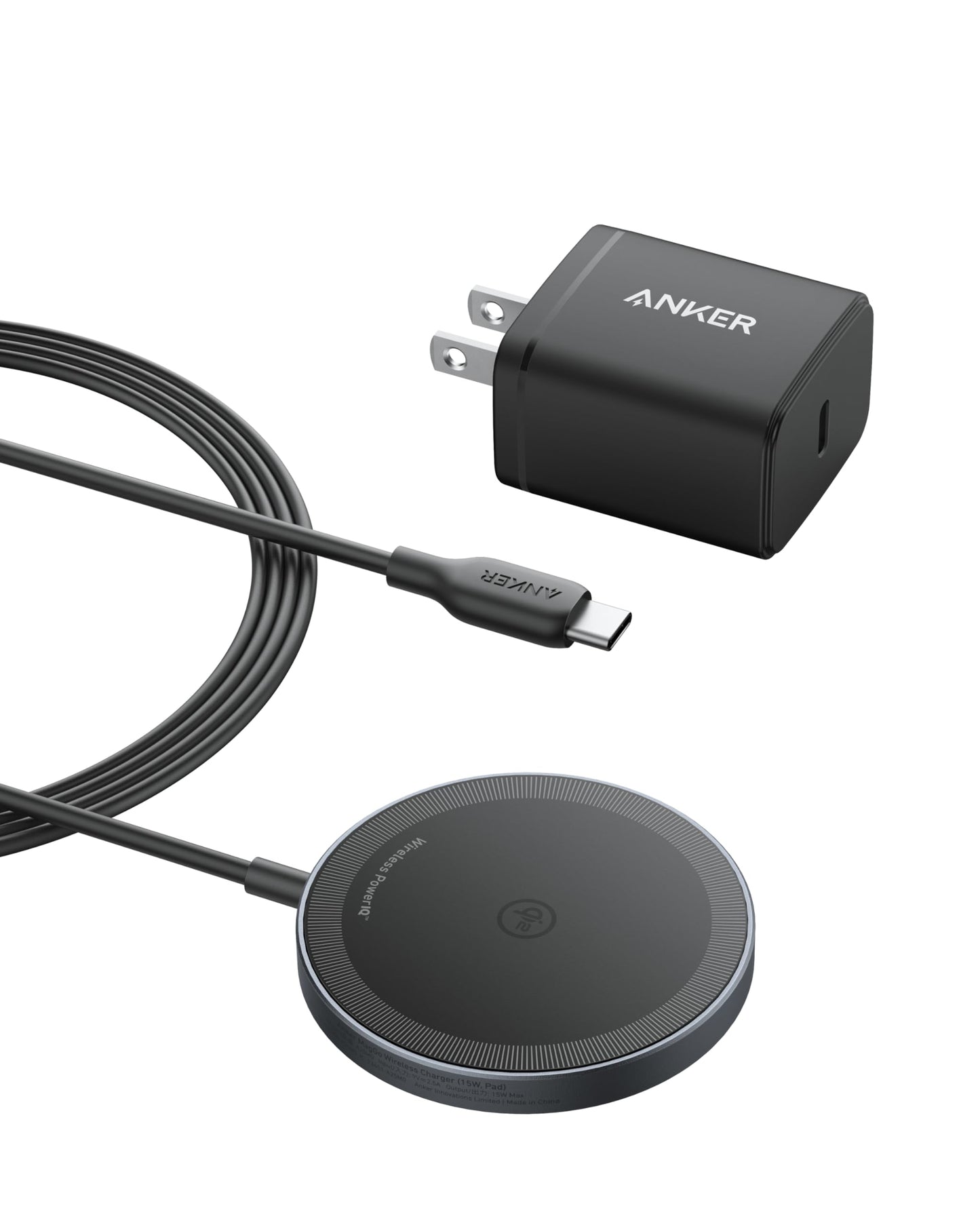 Anker MagSafe Charger Pad, MagGo iPhone 16 Wireless Charging Pad, Qi2 Certified 15W Wireless Charger, Compatible with iPhone 16/16 Plus/16 Pro/16 Pro Max/15/14/13/12 Series (USB-C Adapter Included)