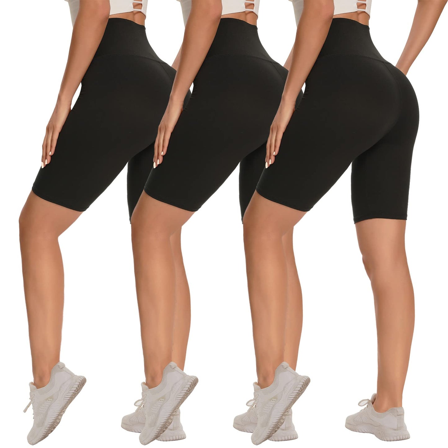 3 Pack Biker Shorts for Women – 8"/5"/3" High Waisted Tummy Control Workout Yoga Running Athletic Shorts