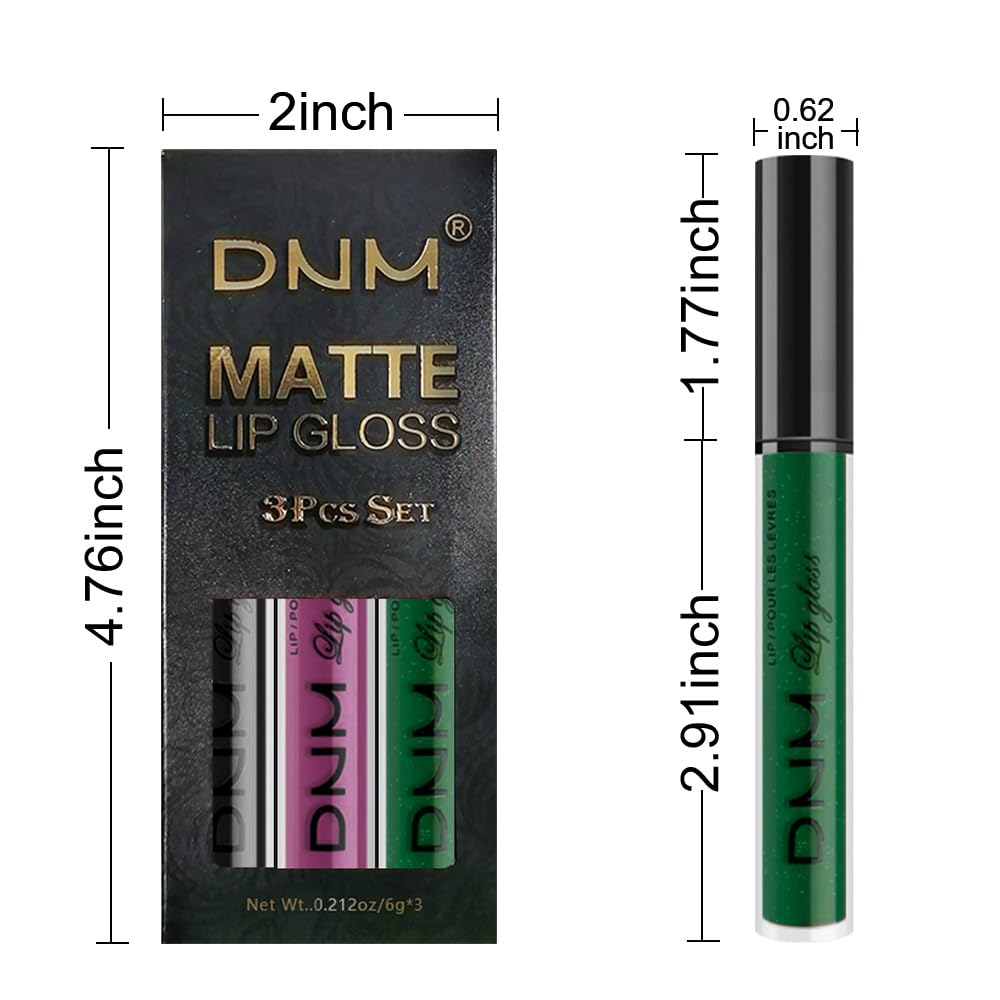 AMY'S DIARY Purple Green Black Matte Plum Liquid Lipstick 3Pcs Sets,24-hour Lipstick Long Lasting Permanent L Magic Lipstick Waterproof Lip Stain 24 Smudge Waterproof for Women (Set18)