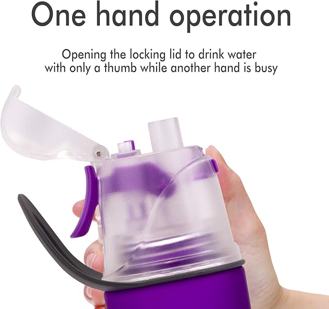 Linowos Drinking and Misting Sports Water Bottle, Non-Toxic BPA Free, Fast Water Flow Opens with 1-Click, Portable Leak-Proof Spray Cup for Cycling Fitness Camping Hiking Outdoor