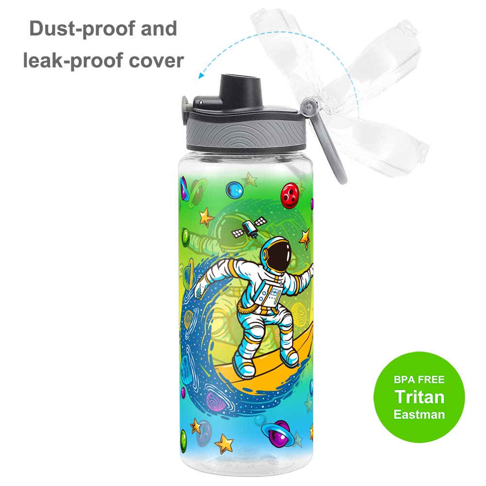 Cute Water Bottle for School Kids Girls, BPA FREE Tritan & Leak Proof & Easy Clean & Carry Handle, 23oz/ 680ml - Space Man