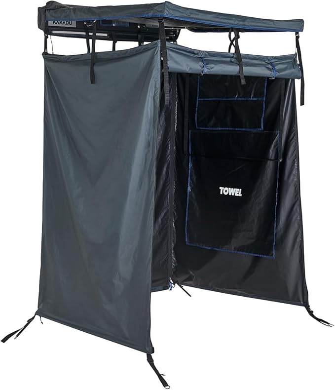 Kakadu Outback Shower Vehicle Tent, Camping Privacy Shelter, Bathroom Tent for Cars – with Roof, LED Light, BlockOut® Technology, Towel Rod, Storage System