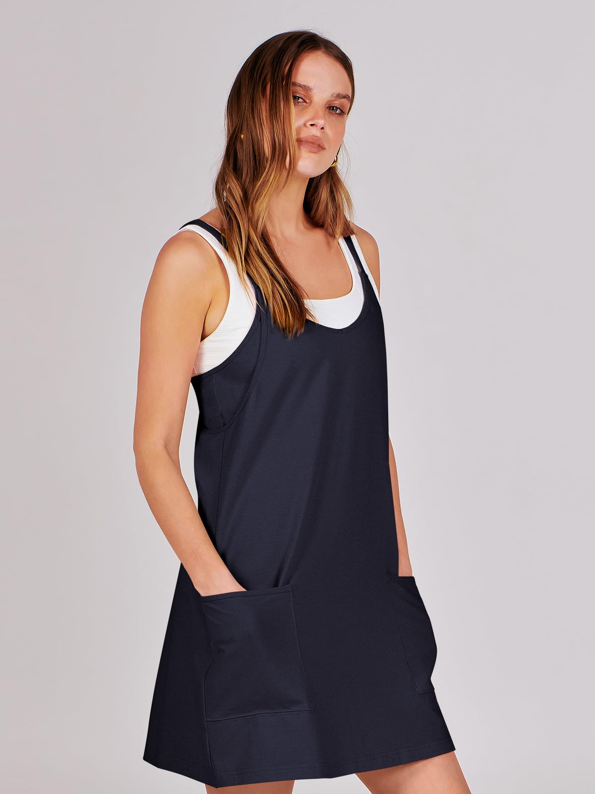 ANRABESS Women Summer Mini Romper Dress Workout Tennis Active Sports Athleisure Outfits built in Shorts Trendy Vacation Navy Blue X-Smal