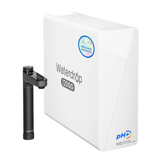 Waterdrop X12-Alkaline Mineral pH+ Tankless Reverse Osmosis System, NSF/ANSI 42&58&372 Certified, 1200 GPD RO Water Filter System, 11-Stage Filtration, 3:1 Pure to Drain, UnderSink, Black Faucet