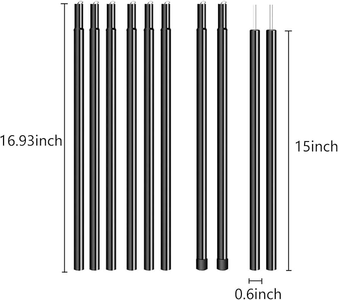 Adjustable Tent Poles - Portable Steel Rods for Camping Tarps and Canopies, 2 Sets of Black Lightweight Poles for Shelter and Shade. Ideal for Backpacking, Hiking, Outdoor Adventures.