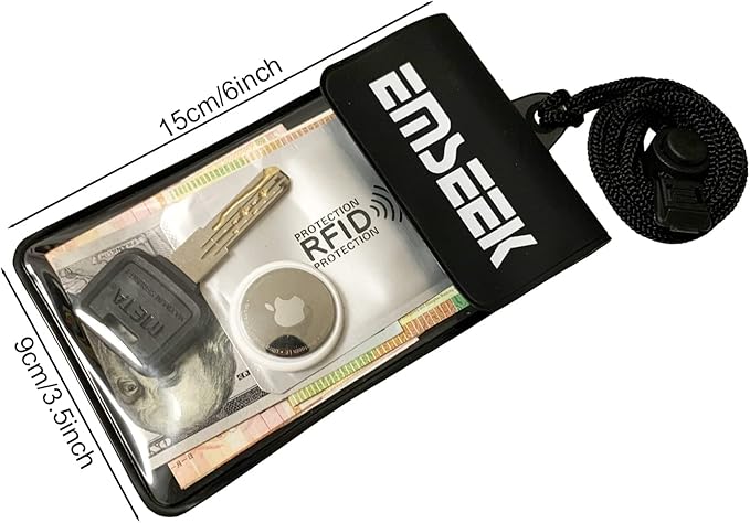 Armband Waterproof wallet Floating Surf Car Key Fob Case Beach dry bag ankle Waterproof Pouch Holder For GPS Key Money Credit Vaccine Card Driver License ID Badge (Black)