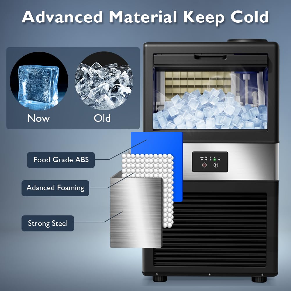 Ice Maker, Commercial Ice Machine,90Lbs/Day, Stainless Steel Ice Machine with 18Lbs Capacity,36 Ice Cubes Per Cycle Ideal for Restaurant, Bars, Home and Offices, Includes Scoop Silver